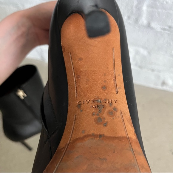 Givenchy Black Leather Stiletto Heeled Boots with Gold Metal Detail - Picture 8 of 11